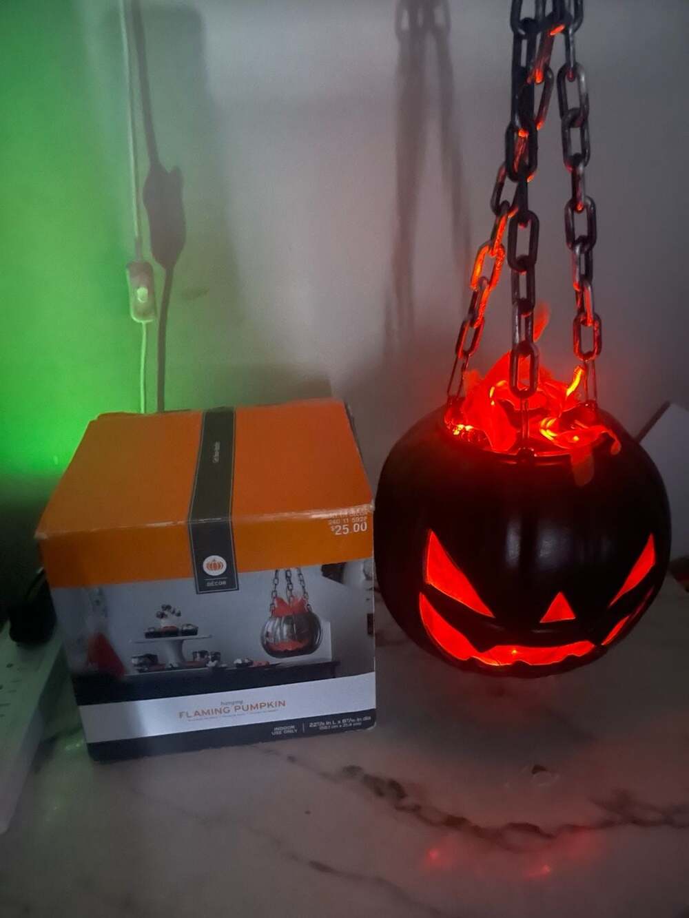 RARE Gemmy 2013 Hanging Flaming Pumpkin Jack-O-Lantern Halloween Decor Light